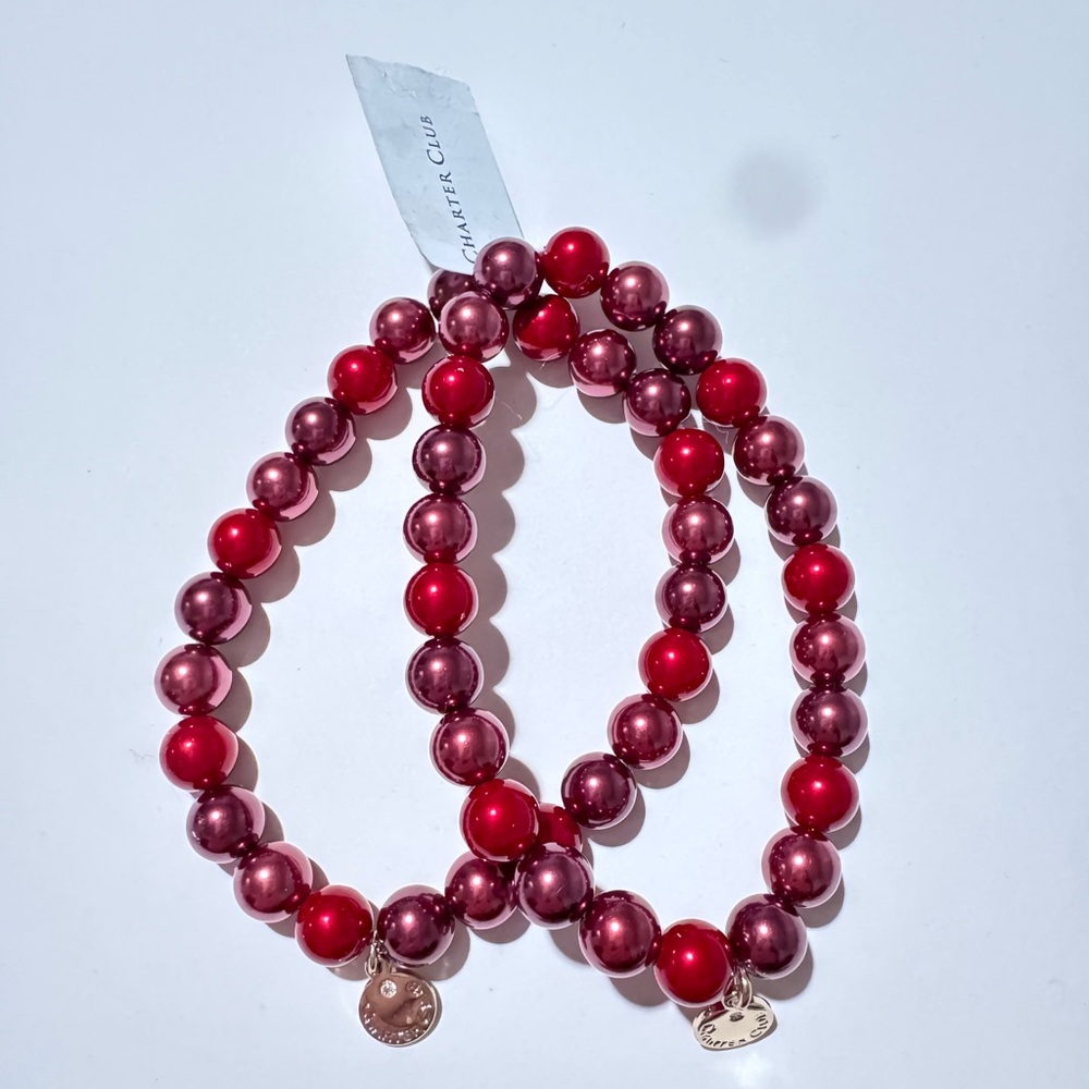 Charter Club Red and Burgundy Beaded Bracelets